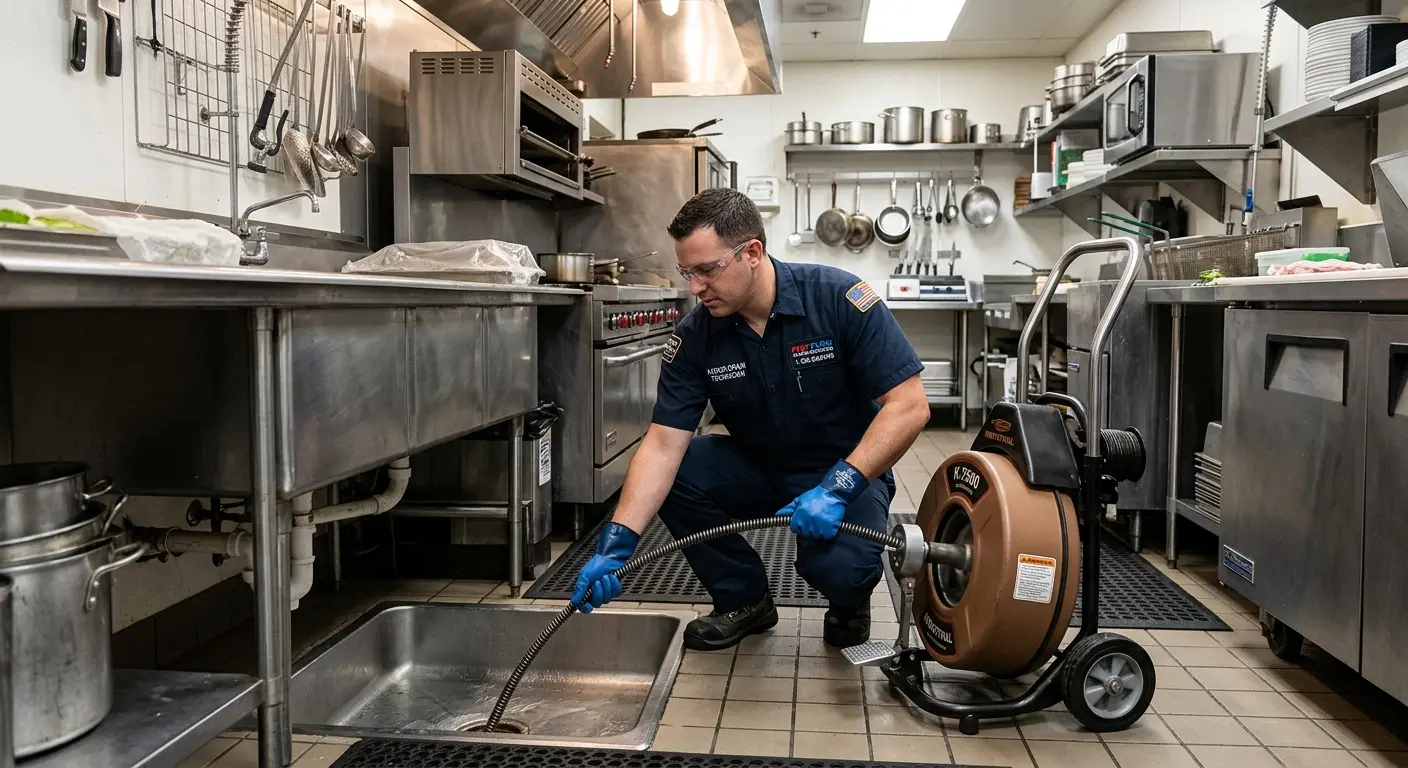 Commercial drain cleaning service in a restaurant kitchen in Yankee Springs
