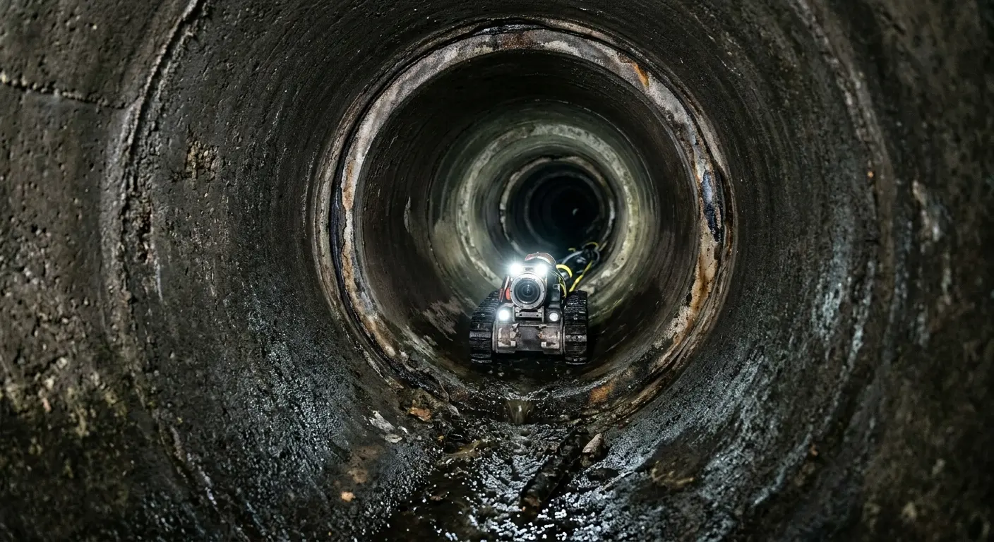Robotic sewer camera inspecting pipe interior for Sewer Line Cleaning in Yankee Springs