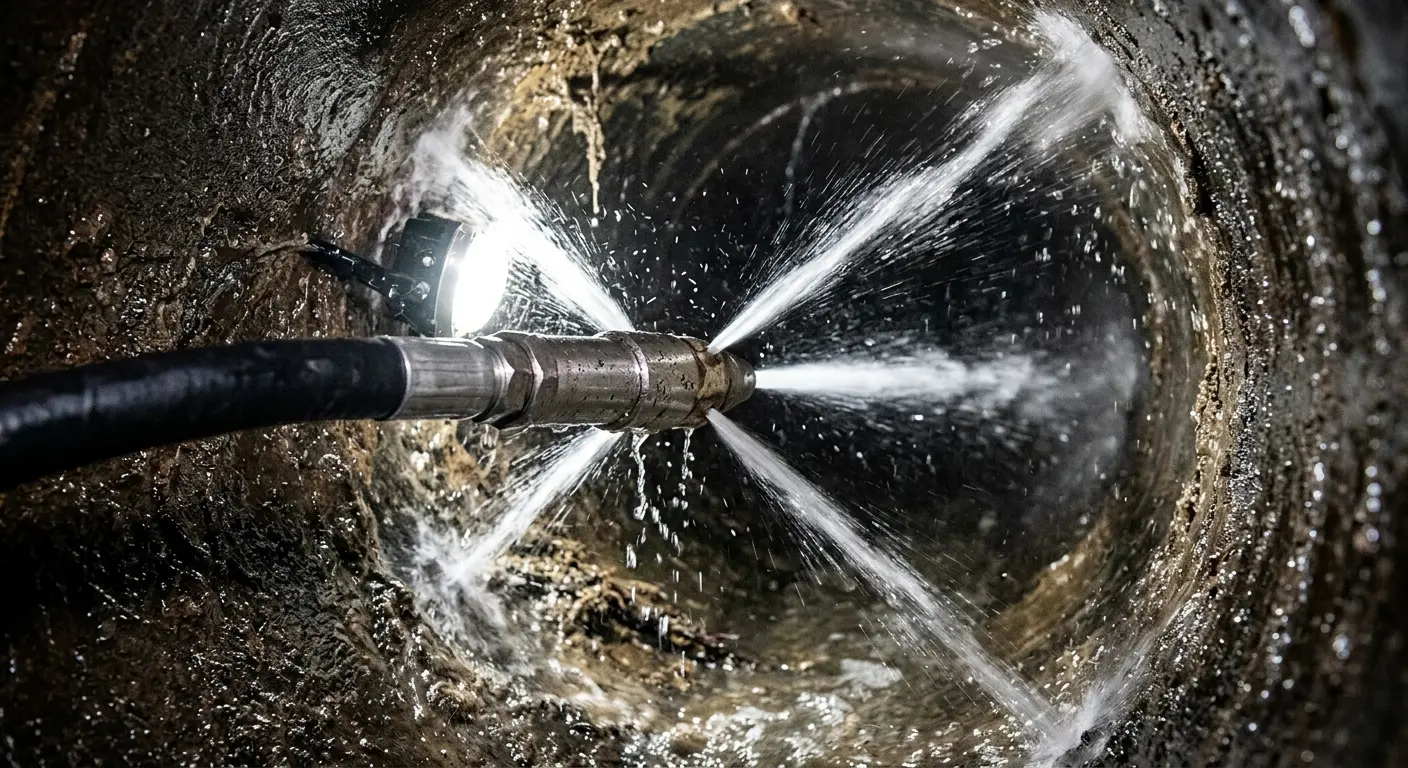 High-pressure hydro jetting nozzle cleaning sewer pipe for Sewer Cleanout in Yankee Springs